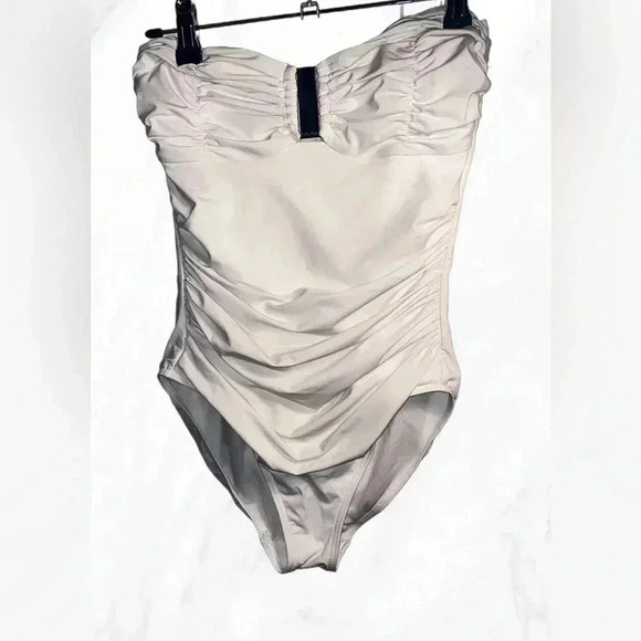 Calvin Klein strapless bathing suit ruched white bandeau  all in one swimsuit 6 - Picture 2 of 5